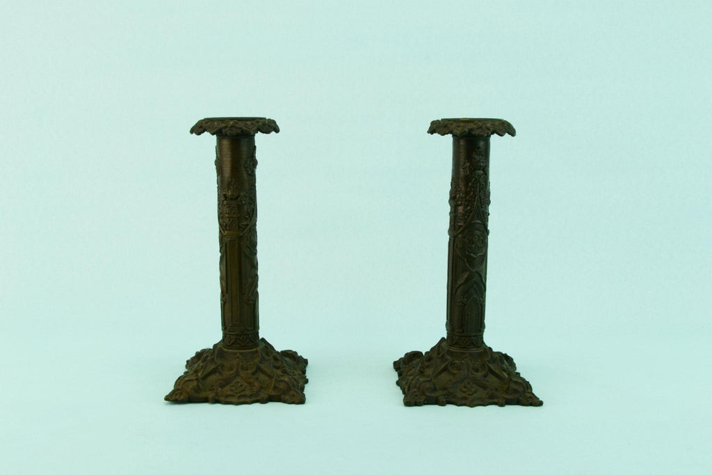 Gothic Revival Candlesticks, English Mid 19th Century