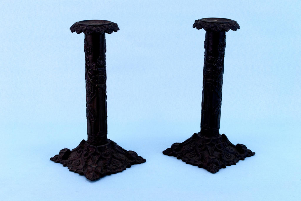 Gothic Revival Candlesticks, English Mid 19th Century