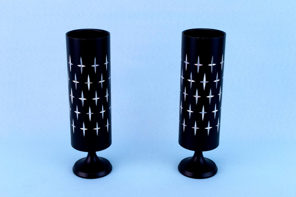 2 Black Aluminium Conrah Vases, Welsh Circa 1970