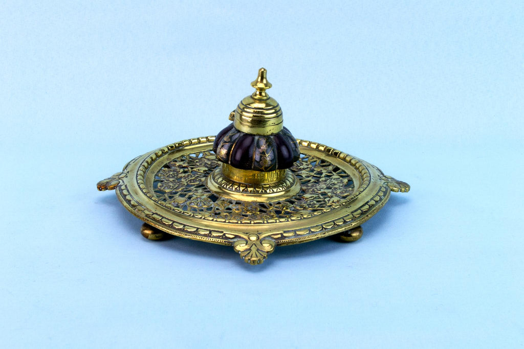 Brass Aesthetic Movement Inkwell, English 1870s