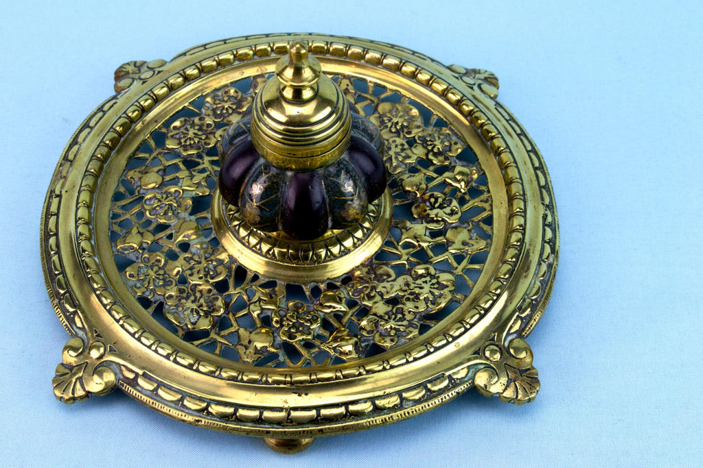Brass Aesthetic Movement Inkwell, English 1870s