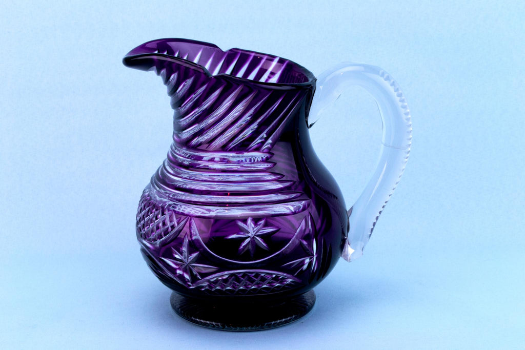 Amethyst Cut Glass Water Jug, English Early 1900s