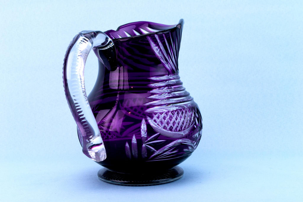 Amethyst Cut Glass Water Jug, English Early 1900s