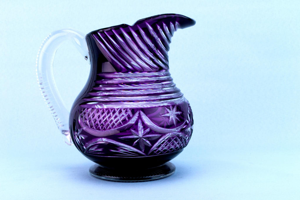 Amethyst Cut Glass Water Jug, English Early 1900s
