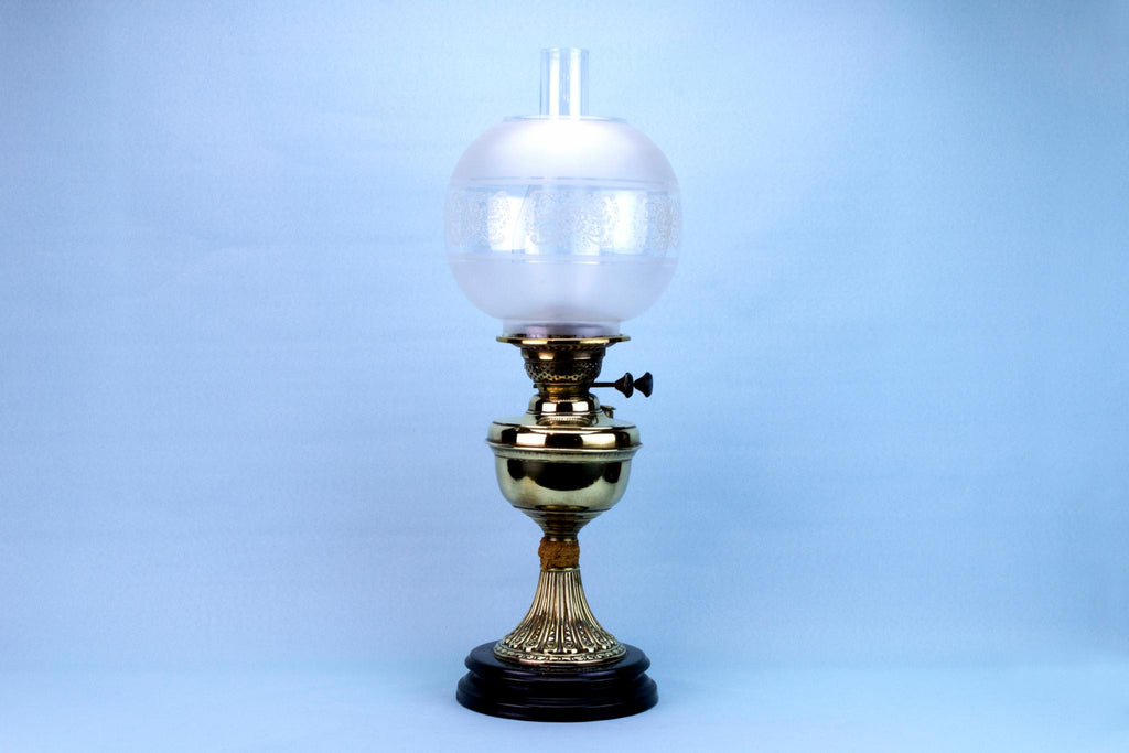 Victorian Oil Lamp with Glass Shade, English 19th Century