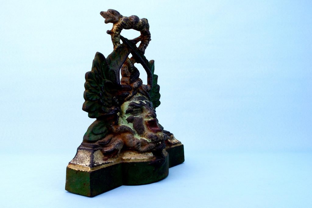 Cast Iron Meduza Head Door Stopper, English Circa 1900