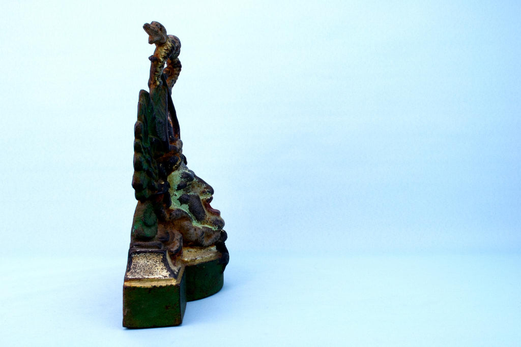 Cast Iron Meduza Head Door Stopper, English Circa 1900