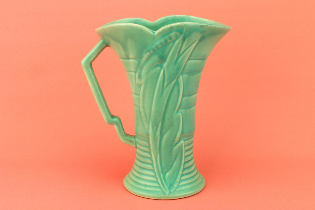 Green Art Deco Flower Jug, English 1930s