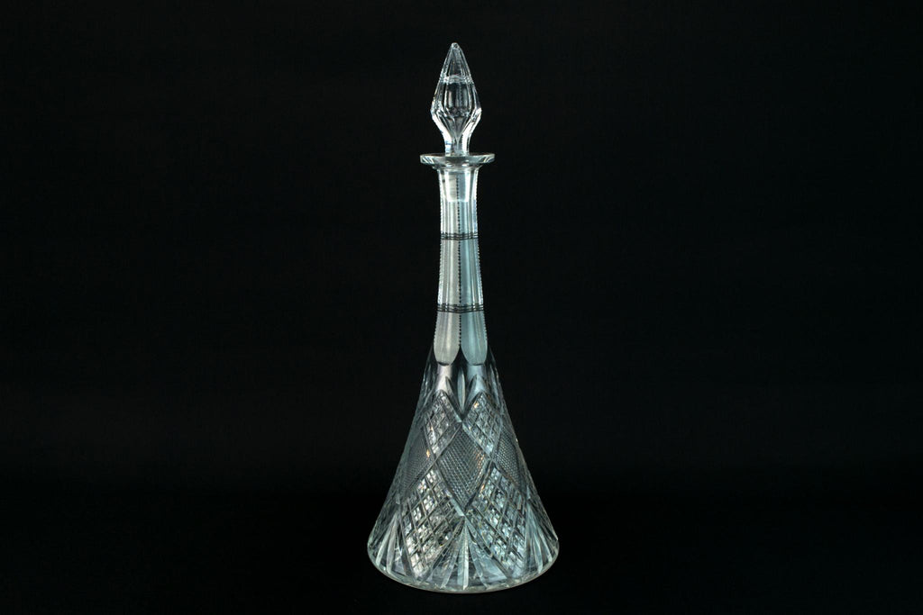Tall Crystal Glass Decanter, English Early 1900s