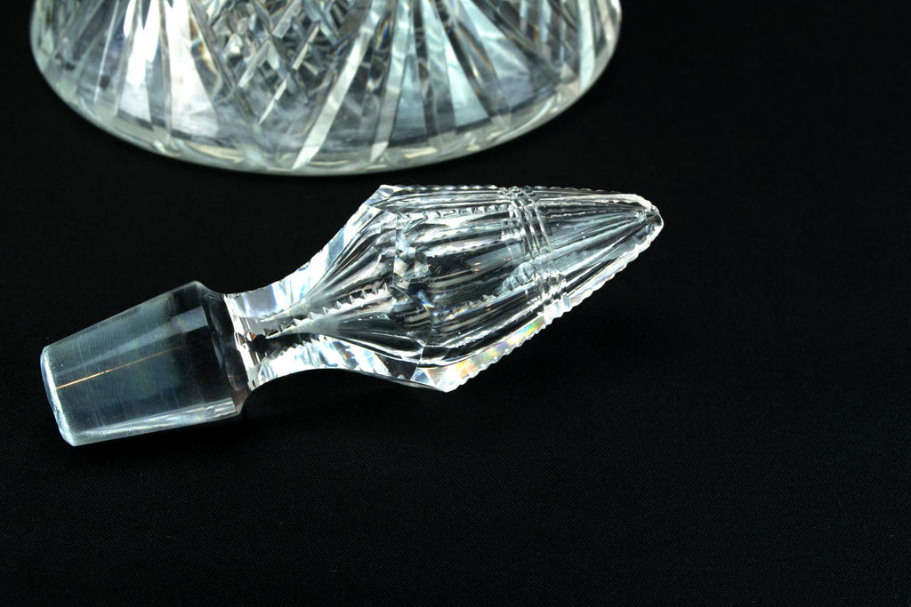Tall Crystal Glass Decanter, English Early 1900s