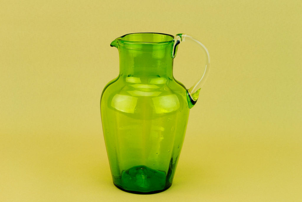 Jug in Green Blown Glass, English 19th Century