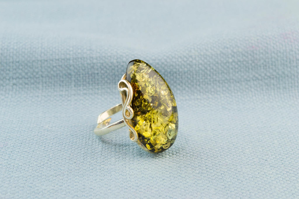 Silver and Baltic Amber Ring Open Shank