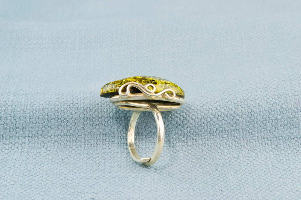 Silver and Baltic Amber Ring Open Shank