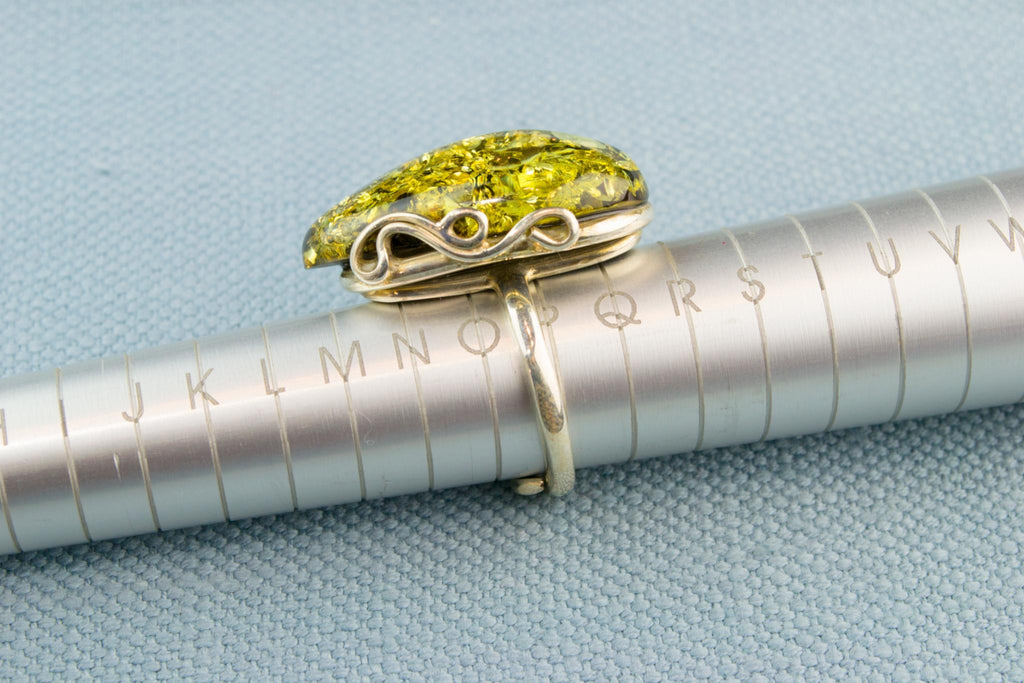 Silver and Baltic Amber Ring Open Shank