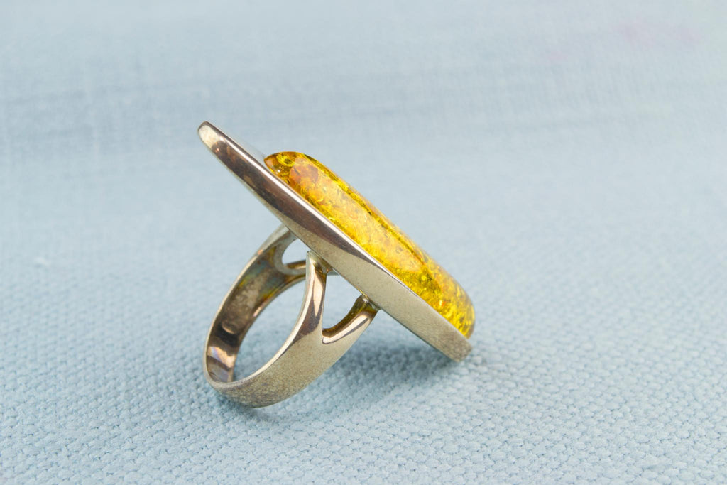 Large Marquise Ring in Silver and Baltic Amber