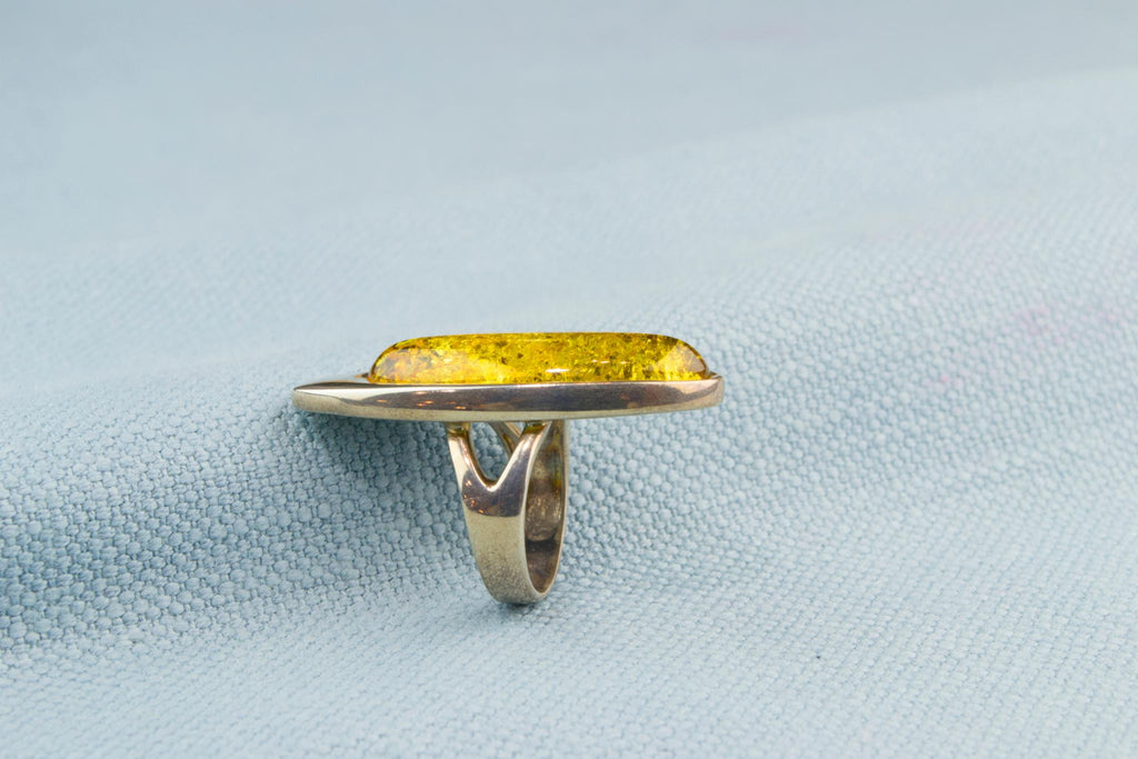 Large Marquise Ring in Silver and Baltic Amber