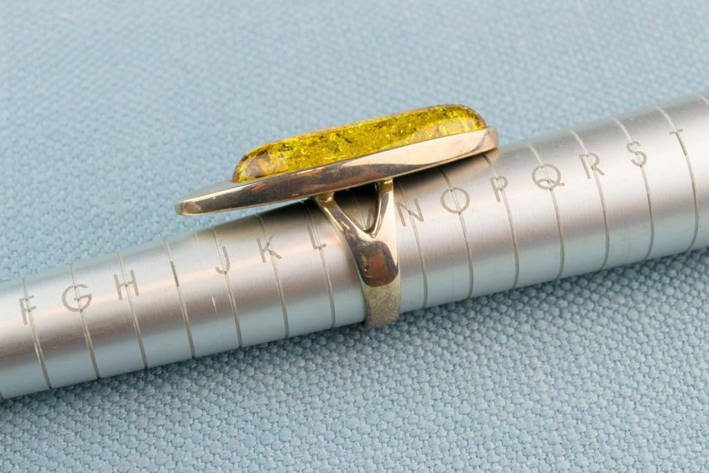 Large Marquise Ring in Silver and Baltic Amber