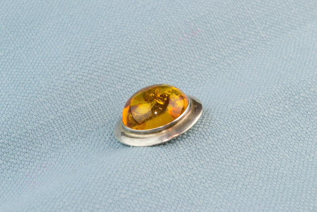 Cabochon Amber Brooch In Sterling Silver