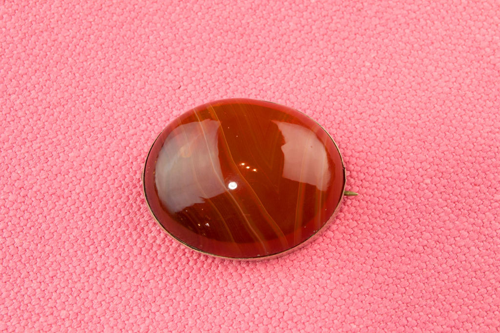 Red Cabochon Agate Brooch, Scottish 19th Century