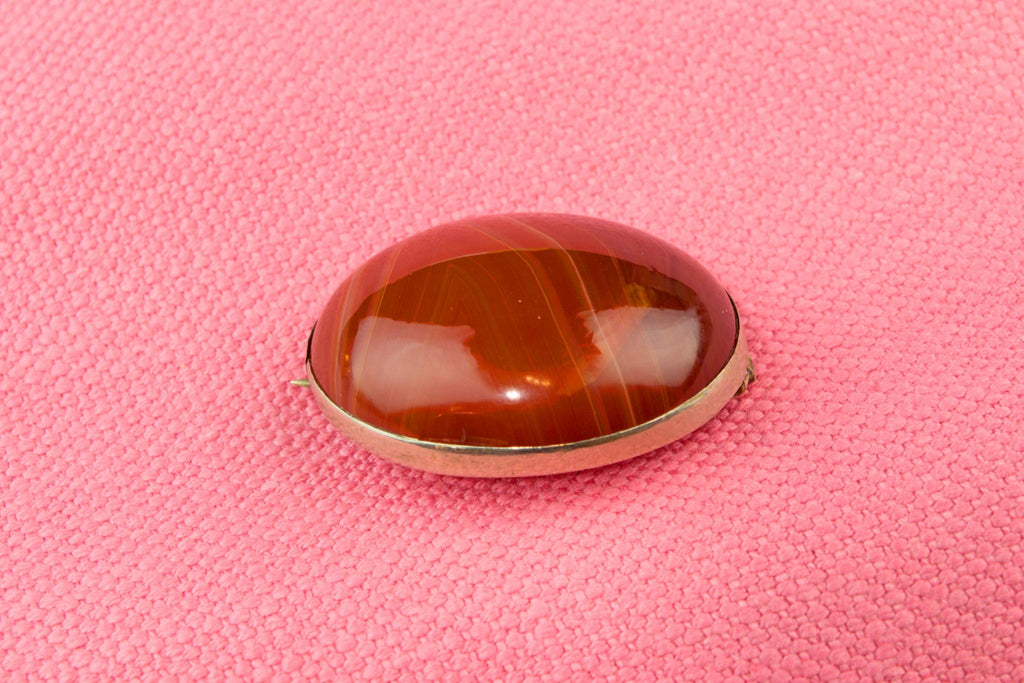 Red Cabochon Agate Brooch, Scottish 19th Century