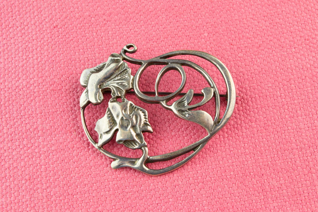 Art Nouveau Silver Brooch, English Early 1900s