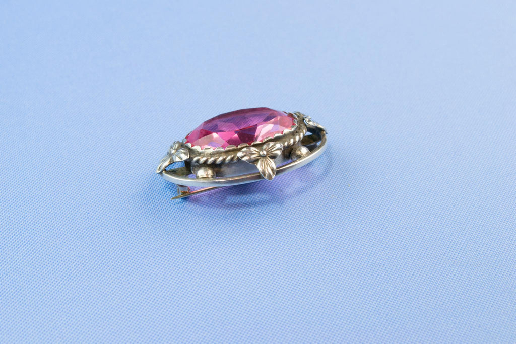 Silver Brooch with Pink Stone, Scottish Early 1900s