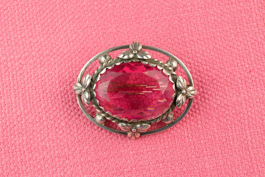 Silver Brooch with Pink Stone, Scottish Early 1900s