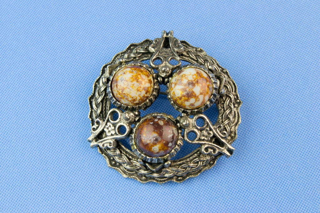 Celtic Knot Brooch with Agate Gem Imitations