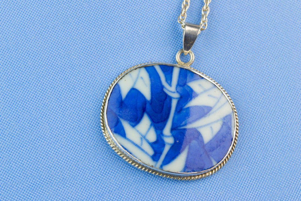 Silver Necklace with Chinese Porcelain Pendant