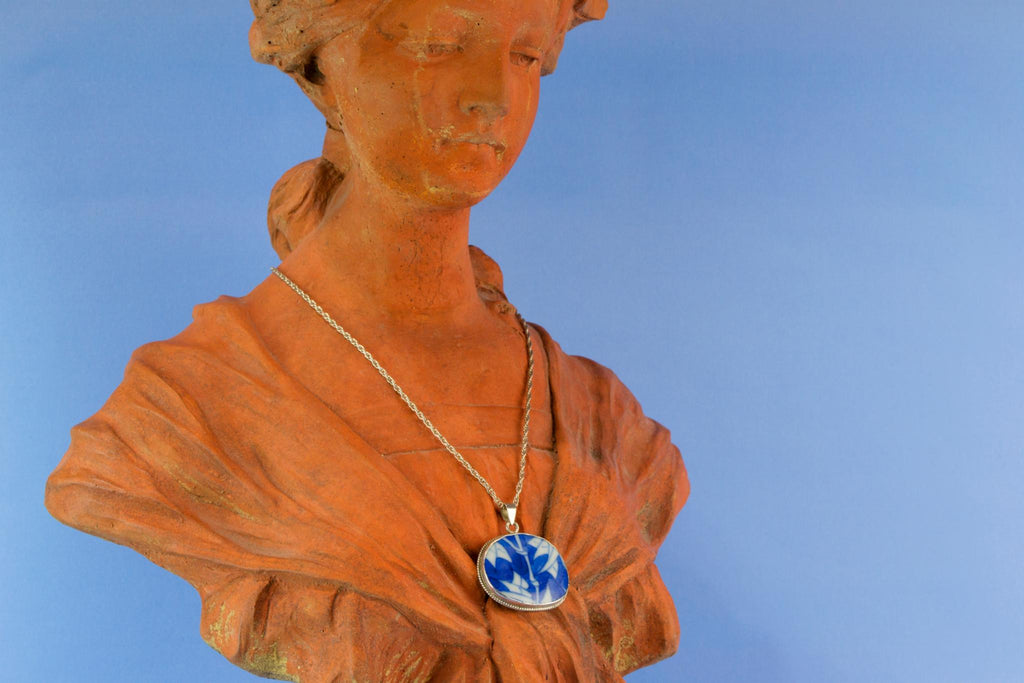 Silver Necklace with Chinese Porcelain Pendant