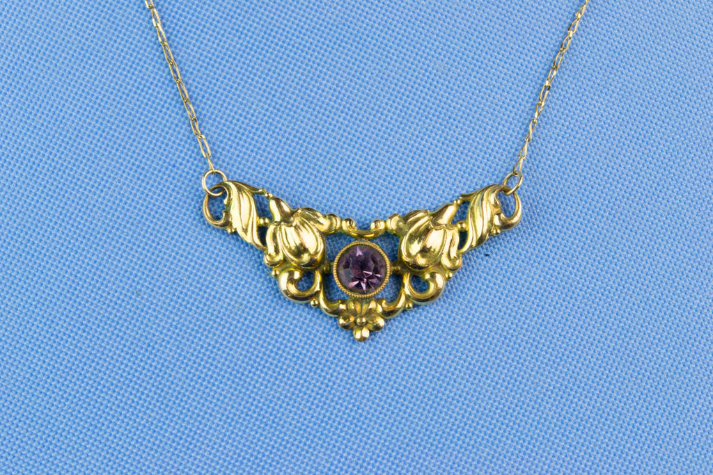 Gilded Silver Floral Necklace Necklace In Sterling Silver, Continental European Early 1900s