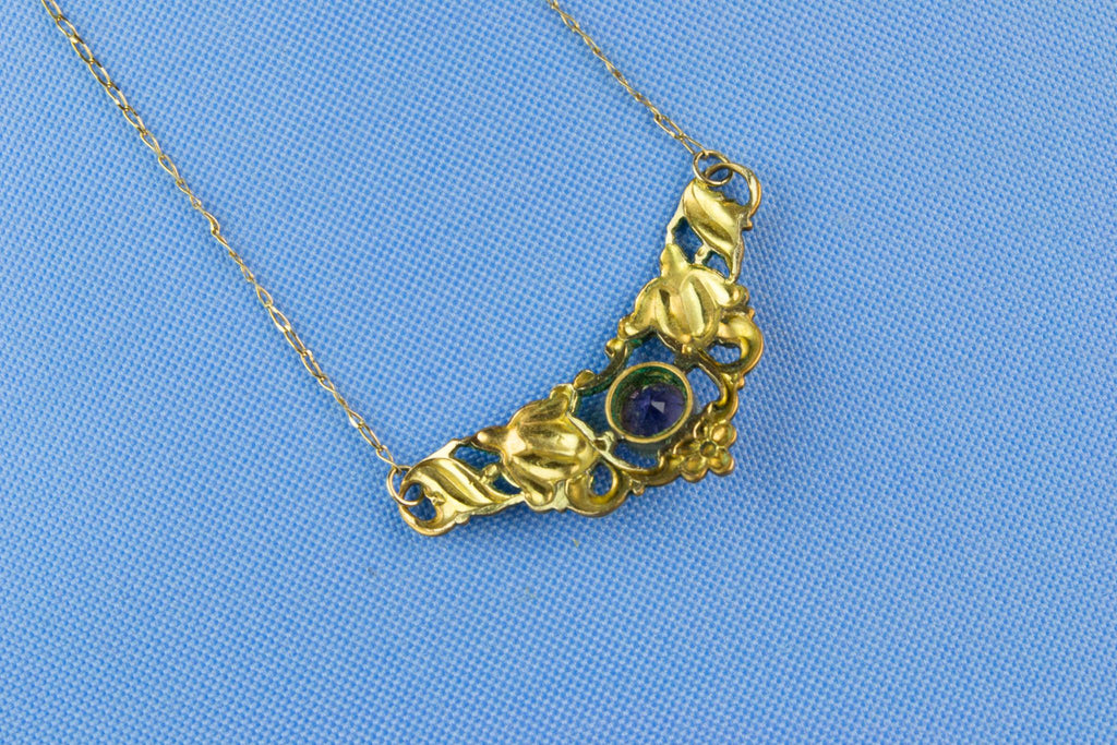 Gilded Silver Floral Necklace Necklace In Sterling Silver, Continental European Early 1900s