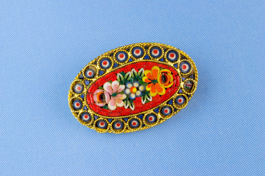 Micro Mosaic Glass Brooch, Italian 1950s