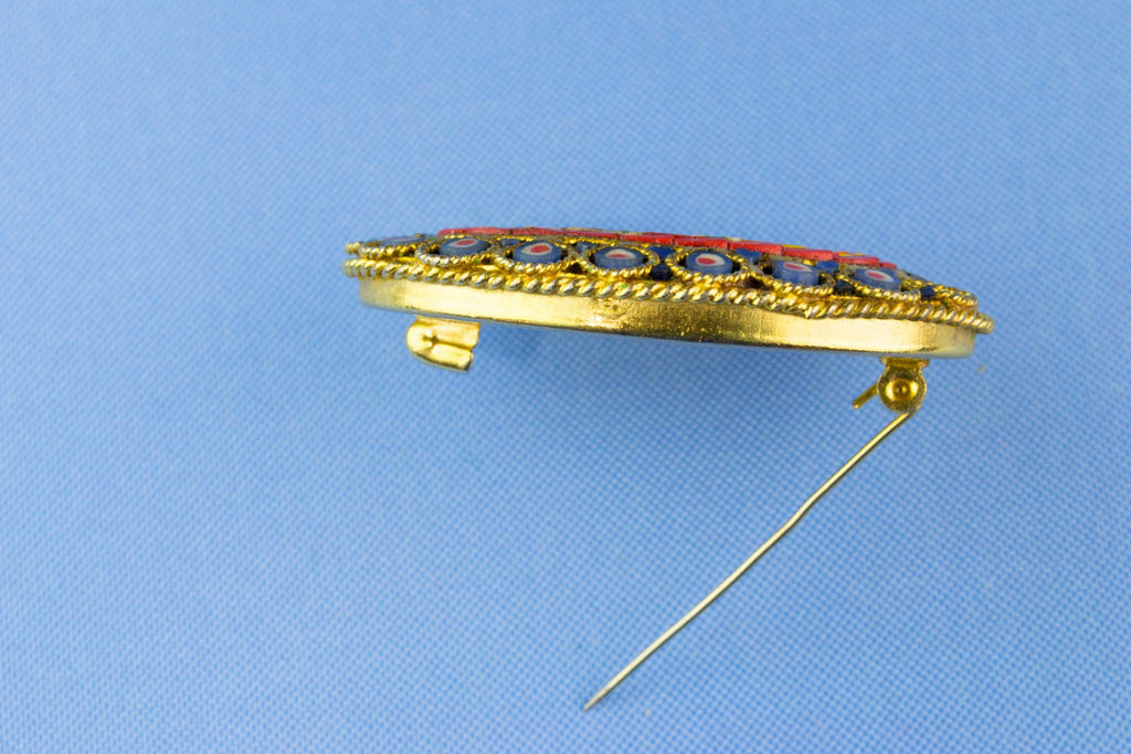 Micro Mosaic Glass Brooch, Italian 1950s