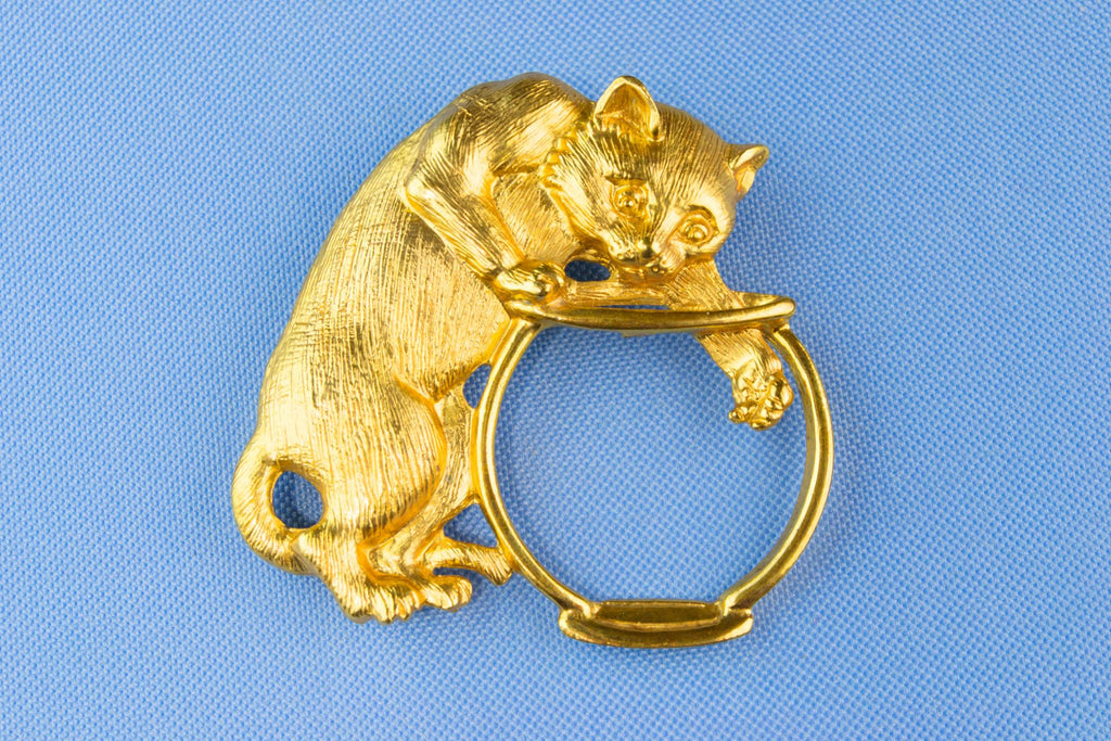 Cat and a Fishbowl Brooch 1950s