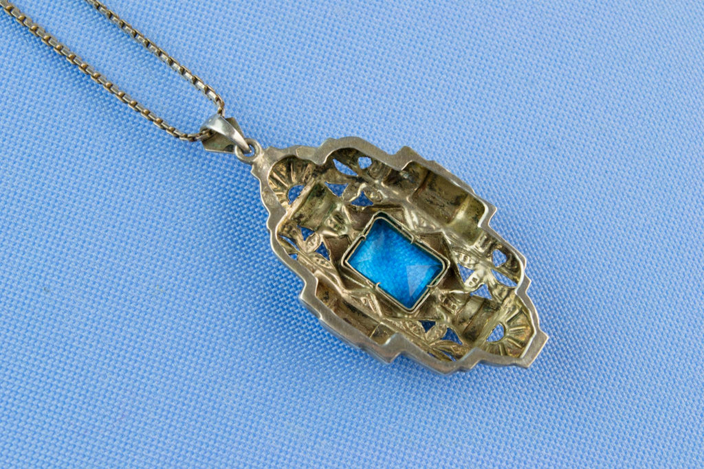 Silver & Blue Topaz Art Deco Necklace, French 1930s