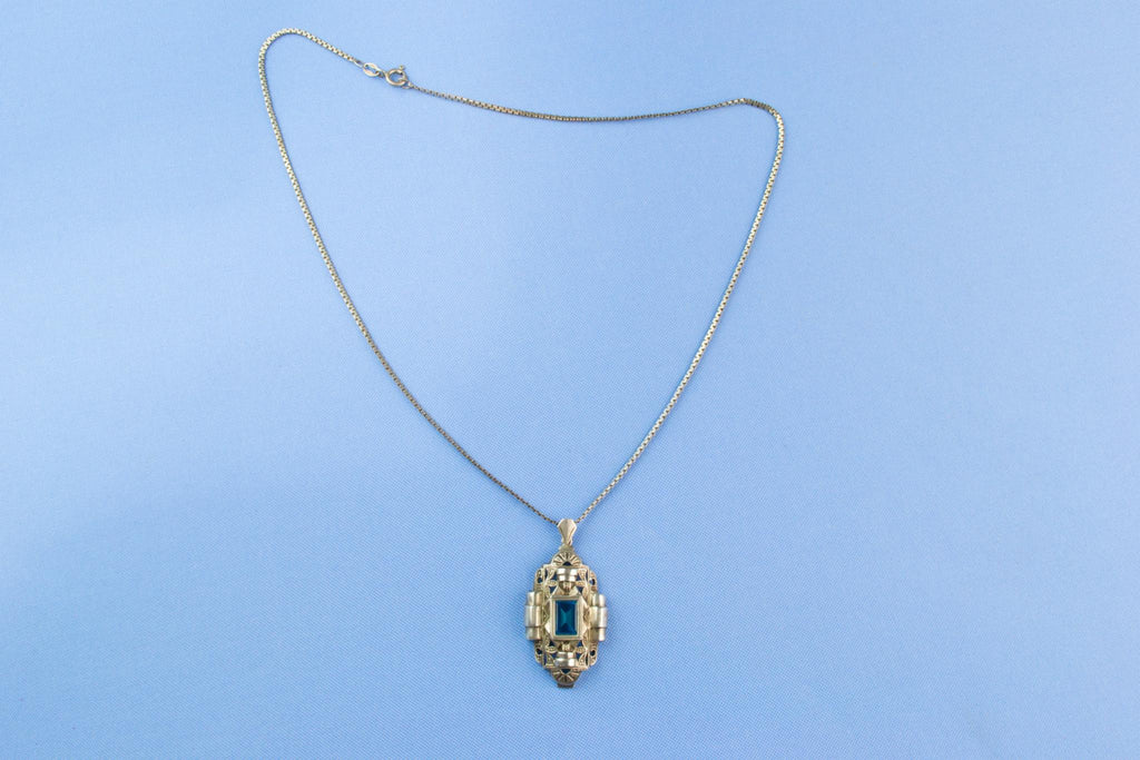 Silver & Blue Topaz Art Deco Necklace, French 1930s
