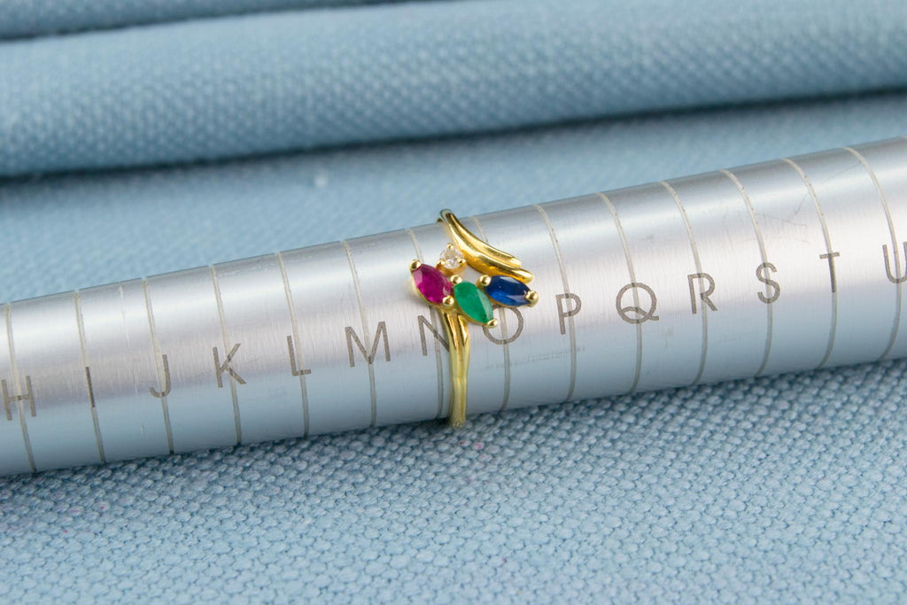 18ct Gold Ring with Diamond, Sapphire, Emerald and Ruby