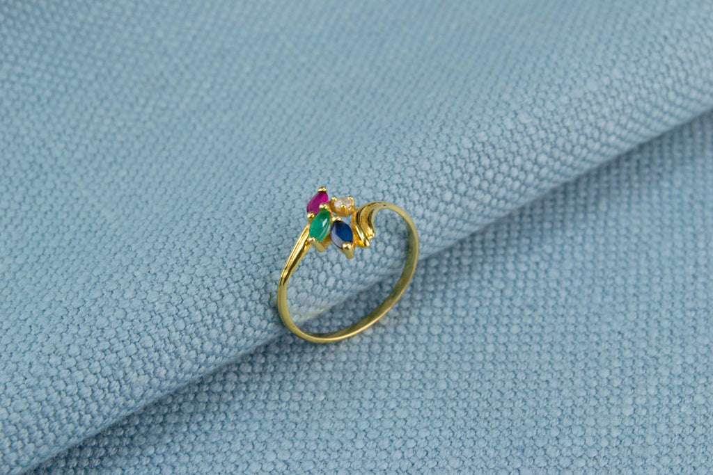 18ct Gold Ring with Diamond, Sapphire, Emerald and Ruby