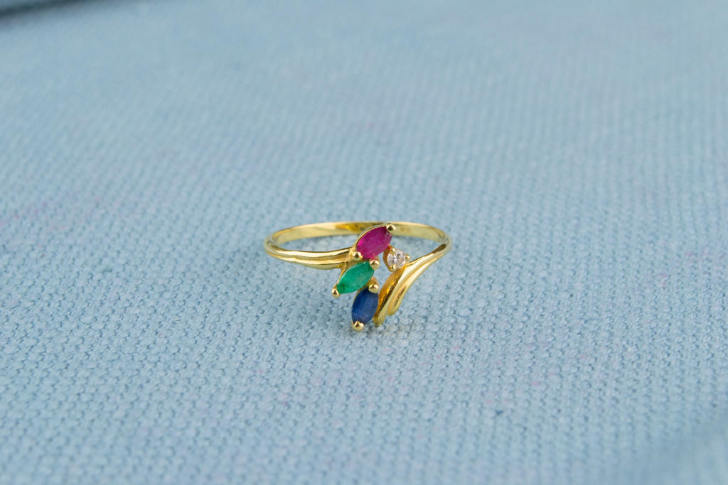 18ct Gold Ring with Diamond, Sapphire, Emerald and Ruby