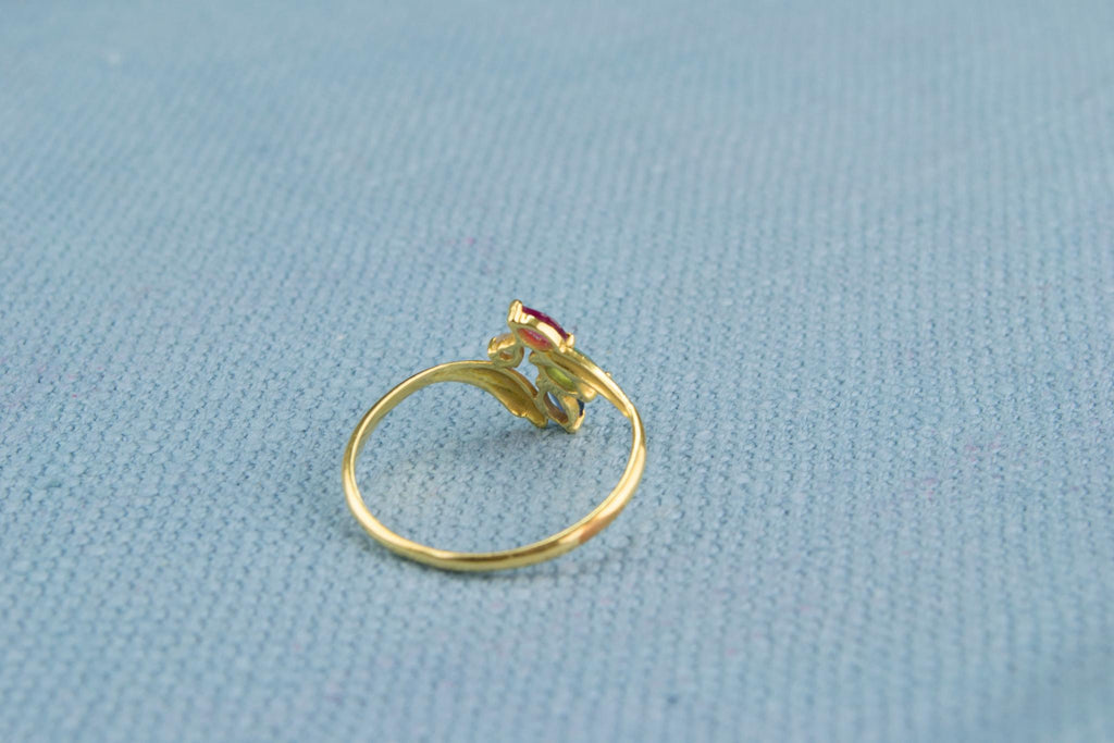 18ct Gold Ring with Diamond, Sapphire, Emerald and Ruby