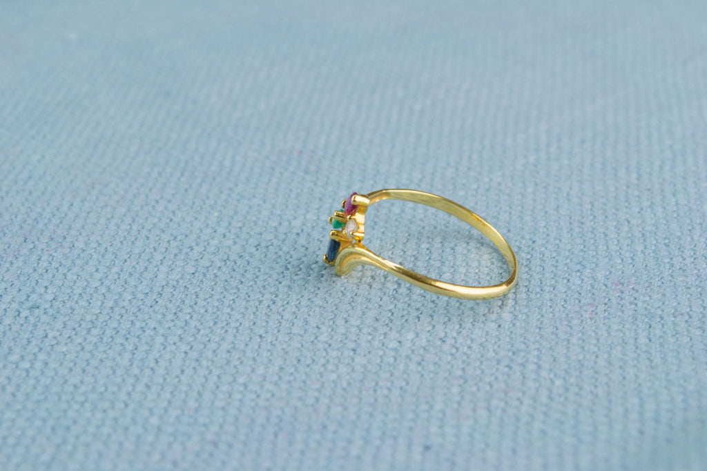 18ct Gold Ring with Diamond, Sapphire, Emerald and Ruby