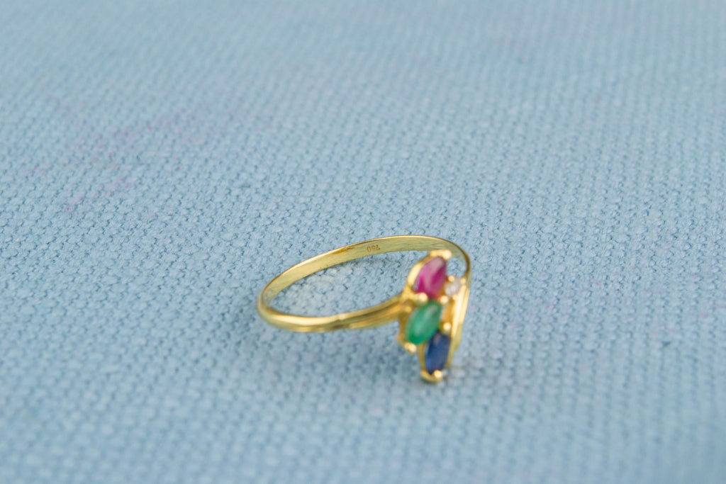 18ct Gold Ring with Diamond, Sapphire, Emerald and Ruby
