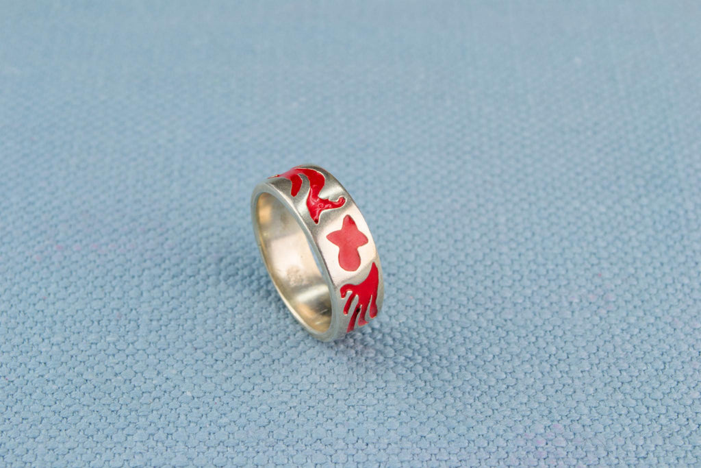 Ring In Sterling Silver Red Enamel Band