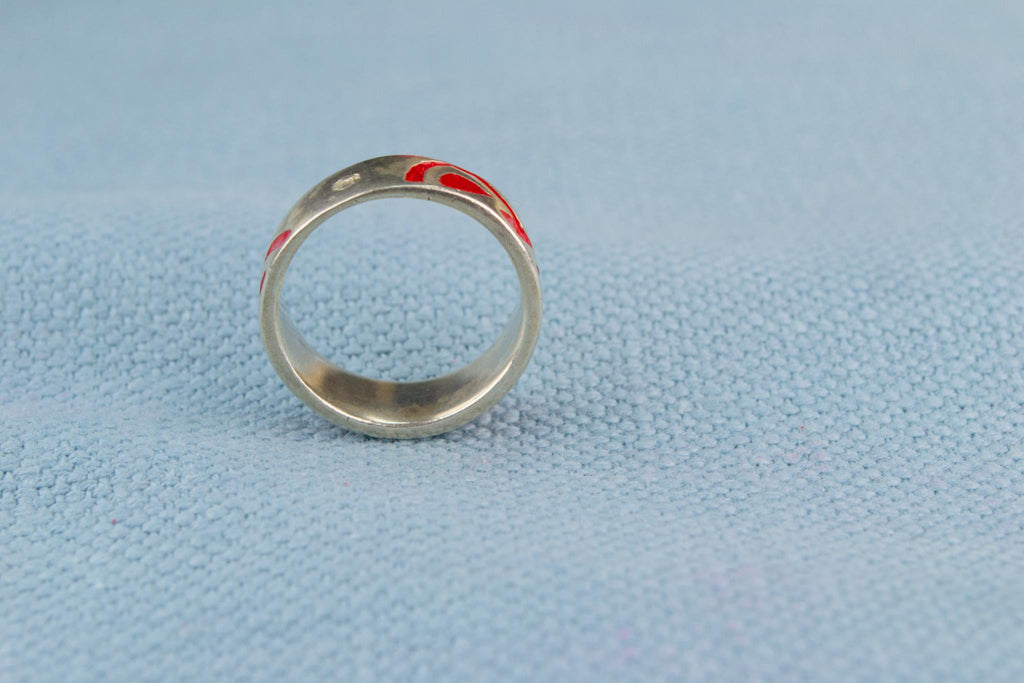 Ring In Sterling Silver Red Enamel Band