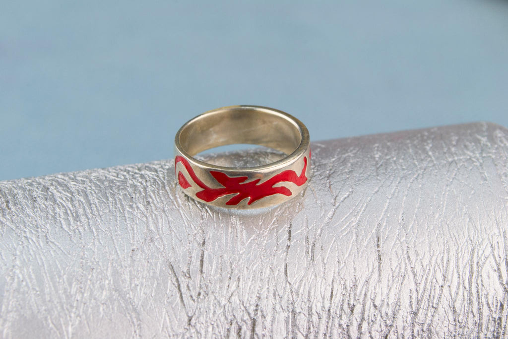 Ring In Sterling Silver Red Enamel Band