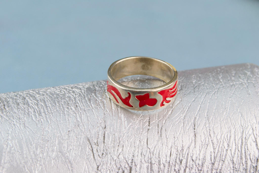 Ring In Sterling Silver Red Enamel Band