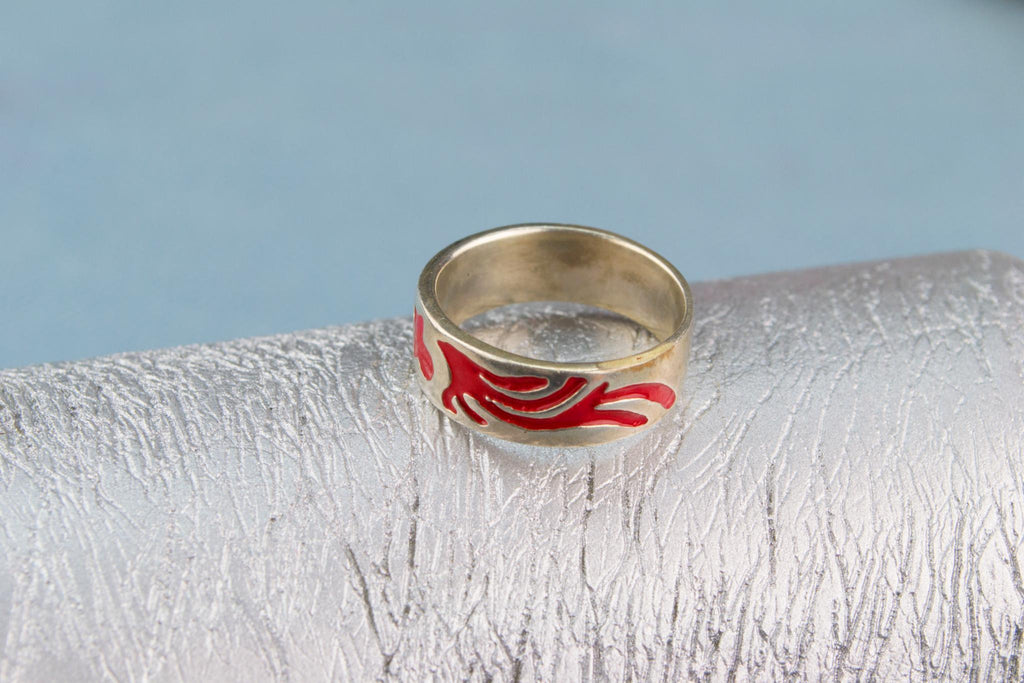 Ring In Sterling Silver Red Enamel Band