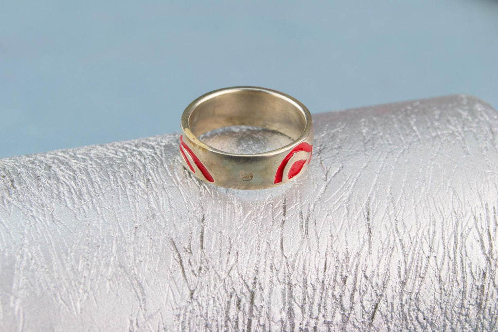 Ring In Sterling Silver Red Enamel Band