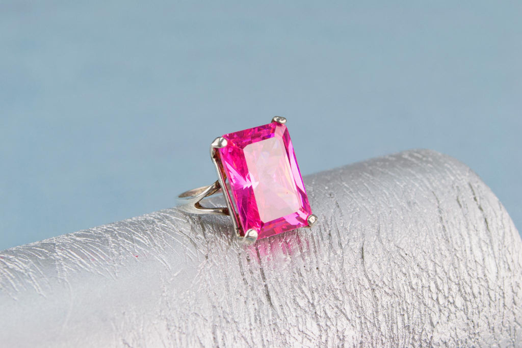 Pink Cushion Ring in Sterling Silver